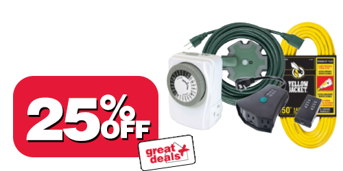 25% Off all extension cords and timers