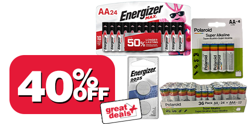 40% Off Energizer & polaroid batteries