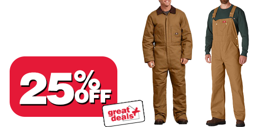 25% off all Dickies pants overalls and coveralls